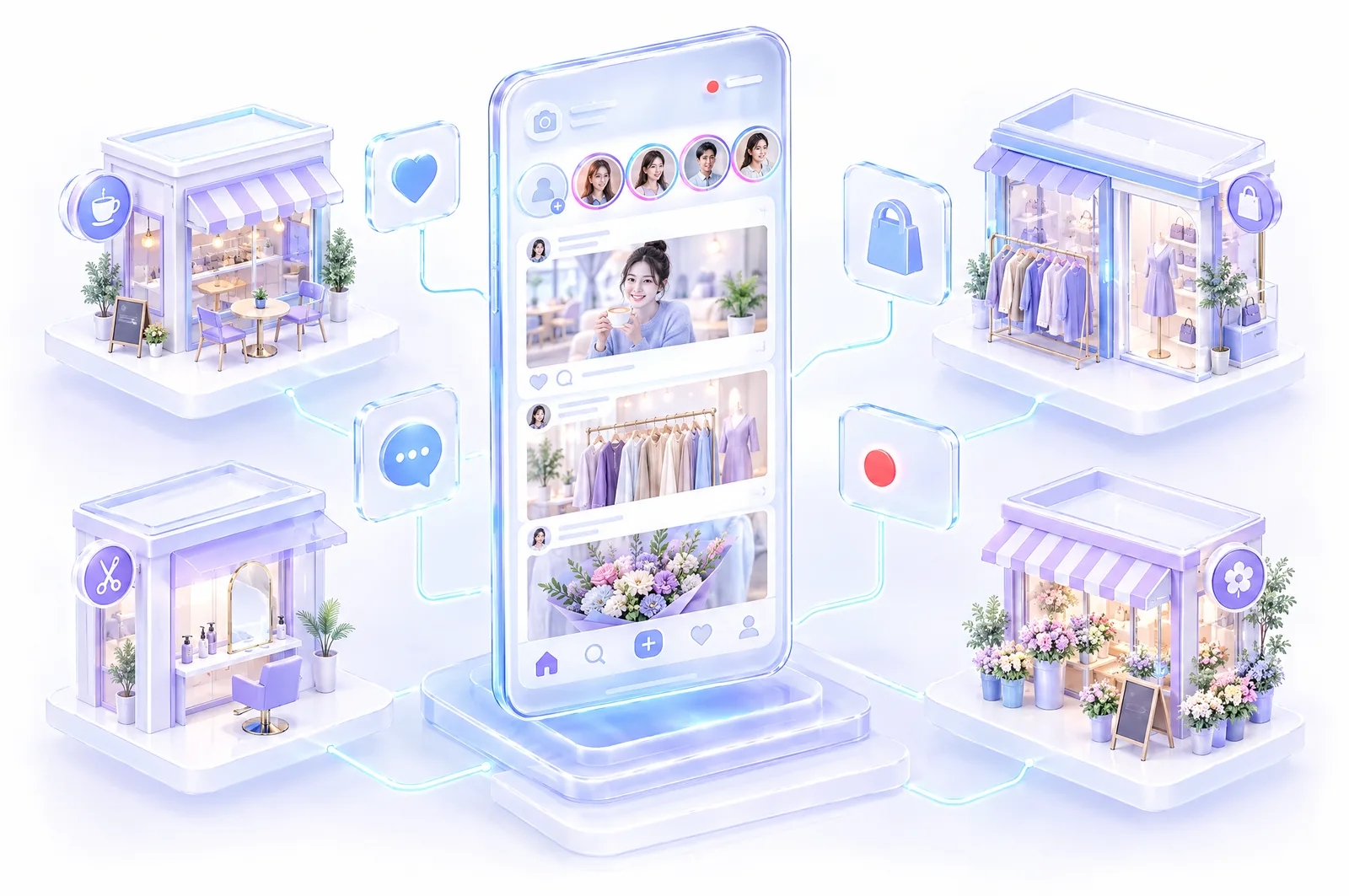 A phone connected to a café, salon, boutique and flower shop